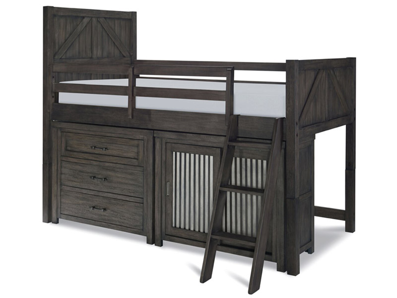 buckeye loft bed with sliding door chest below