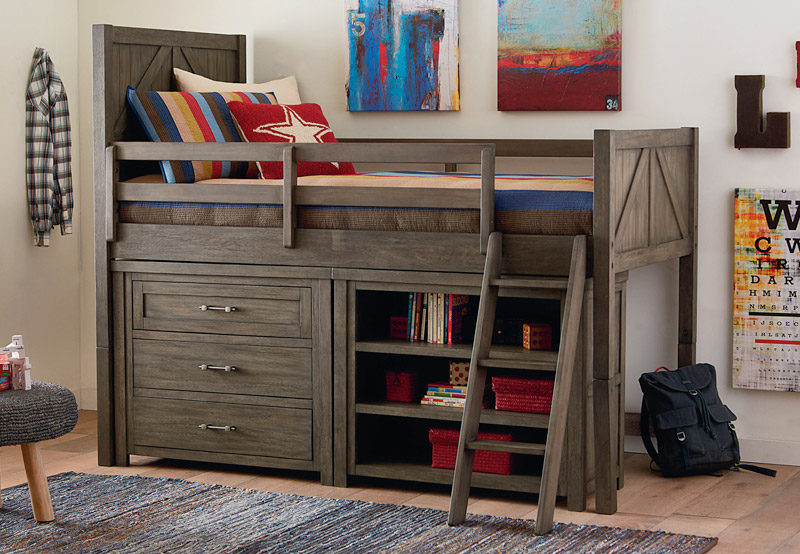 buckeye loft bed with three drawer dresser below