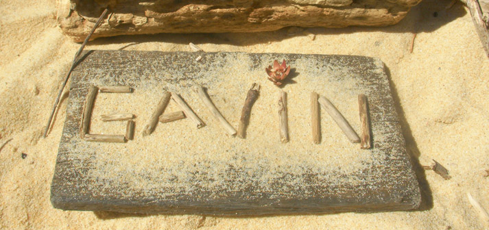 sticks in sand formed to create Gavin, boys name